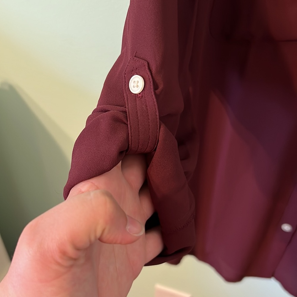 Loft Maroon Button Down With Roll Tab Sleeves - image 4